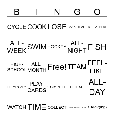 Unit 14 Vocabulary Bingo Card