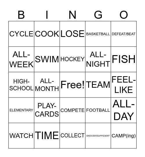 Unit 14 Vocabulary Bingo Card