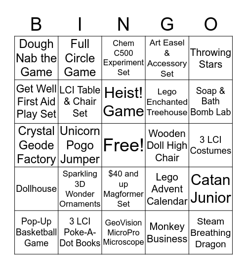 Toy Bingo Card