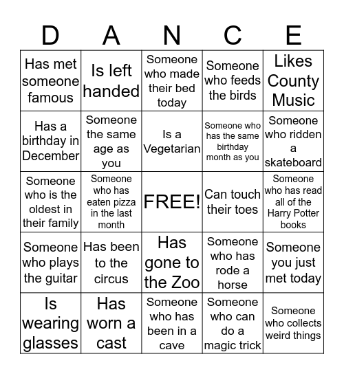 HAPPY DANCE Bingo Card