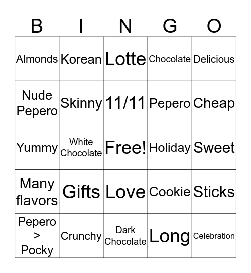 Pepero Day Bingo! Bingo Card