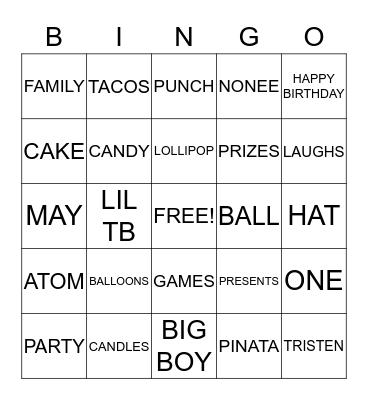 LIL TB'S FIESTA Bingo Card