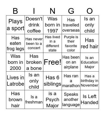 Find Someone Who Bingo Card