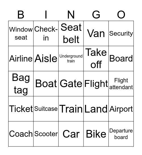 Transportation Bingo Card