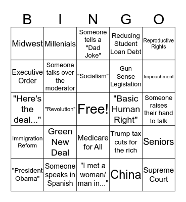 Democratic Debate Bingo Card