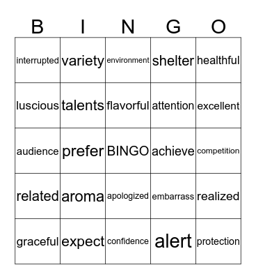 Unit 4 Vocabulary - Grade 3 Bingo Card