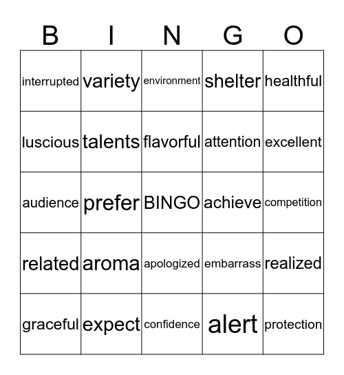 Unit 4 Vocabulary - Grade 3 Bingo Card