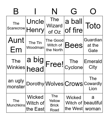 Wizard of Oz Bingo Card