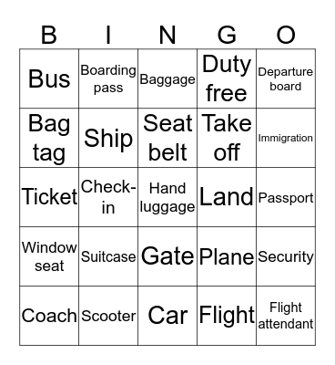 Transportation Bingo Card