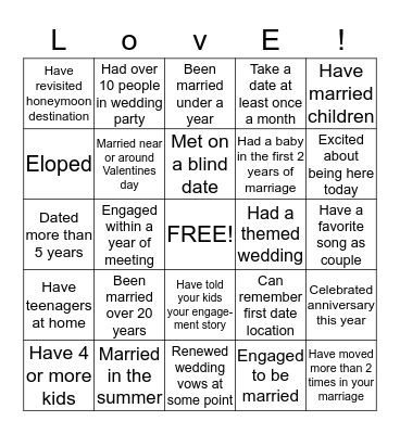 Marriages Made Stronger Bingo Card