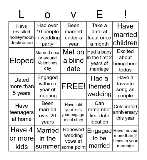 Marriages Made Stronger Bingo Card