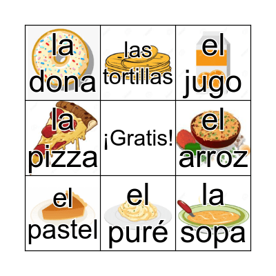 La comida  Bingo Card