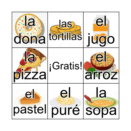 La comida  Bingo Card