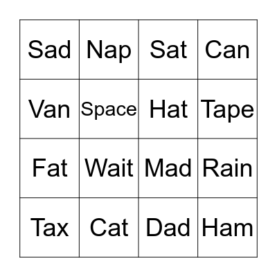 Short A Bingo Card