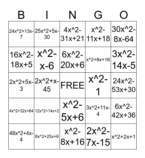 FOIL Bingo Card