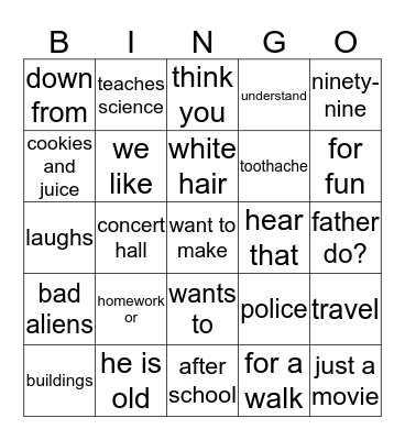 Tommy's neighborhood Bingo Card