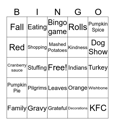 Thanksgiving BINGO Card