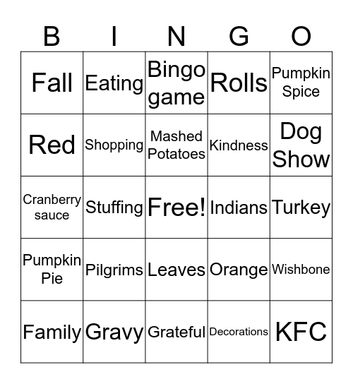 Thanksgiving BINGO Card