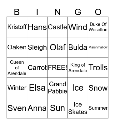 Frozen Bingo Card