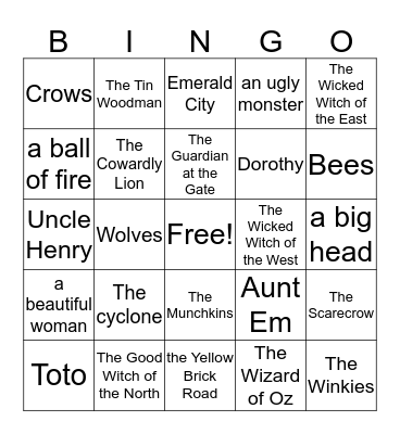 Wizard of Oz Bingo Card