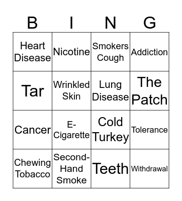 Tobacco Bingo Card