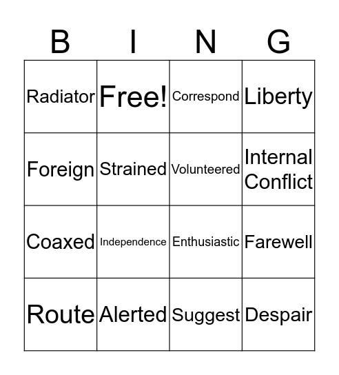 Literature Bingo Card