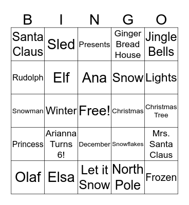 Winter Wonderland Bingo Card