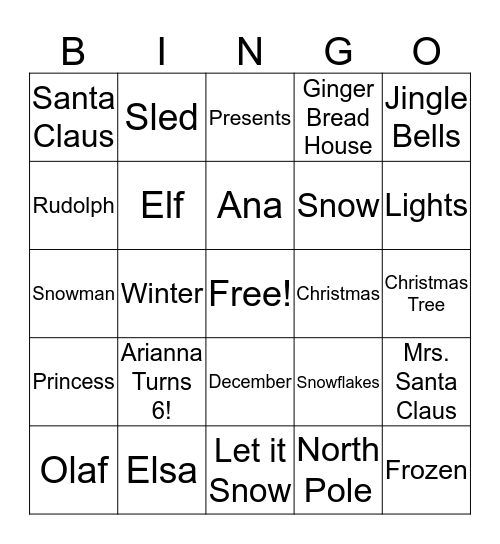 Winter Wonderland Bingo Card