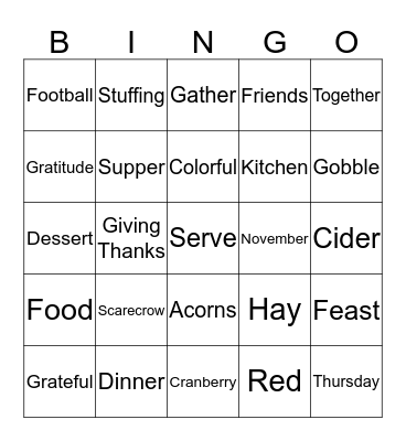 Thanksgiving Bingo Card