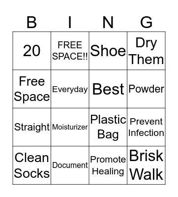 Foot Hygiene Bingo Card