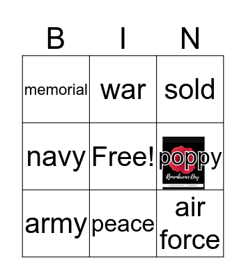 Remembrance  day Bingo Card