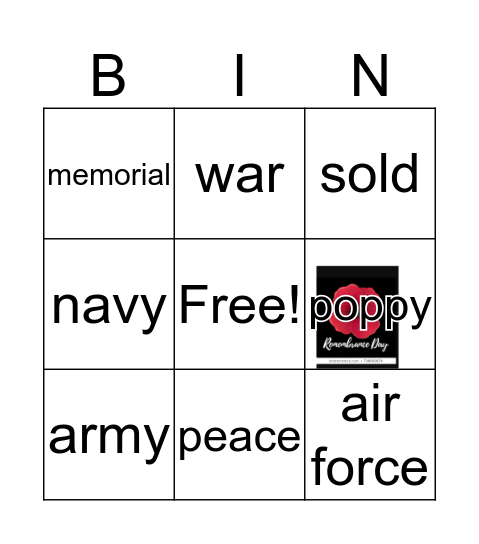Remembrance  day Bingo Card