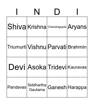 Ancient India Blackout Bingo Card