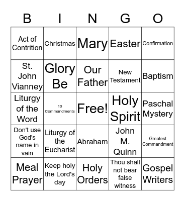 Catholic Bingo Card