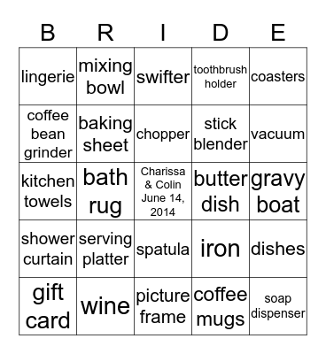Bridal Shower Bingo Card