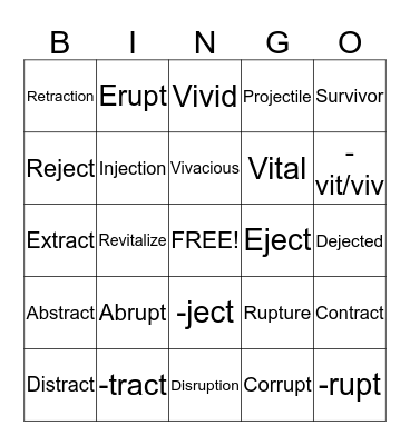 Vocabulary Bingo Card