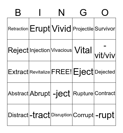 Vocabulary Bingo Card