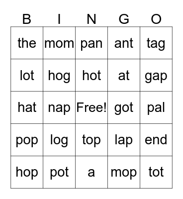 Phonics l-m Bingo Card