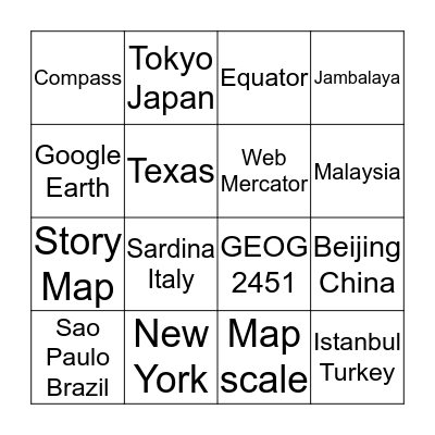 GIS DAY BINGO  Bingo Card