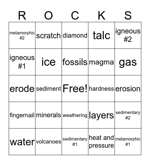 Rocks and Minerals Bingo Card