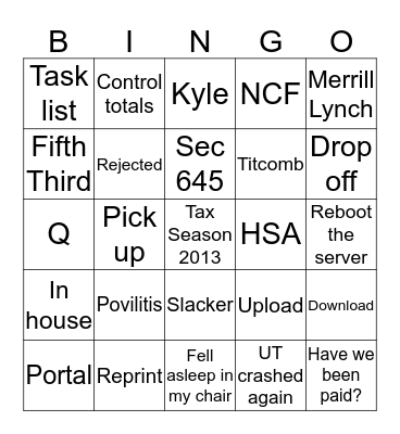 Tax Season 2013 Bingo Card