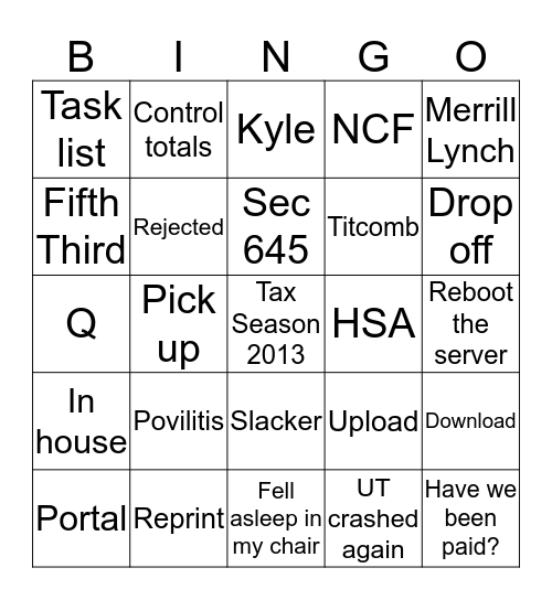 Tax Season 2013 Bingo Card