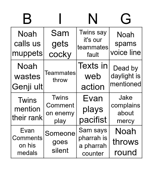 Comp Bingo Card