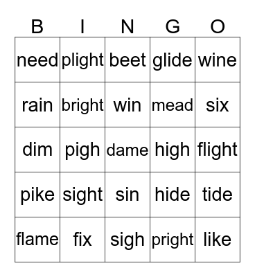 long vowel Bingo Card