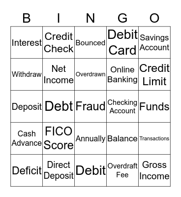 VOCABULARY: PERSONAL FINANCE Bingo Card