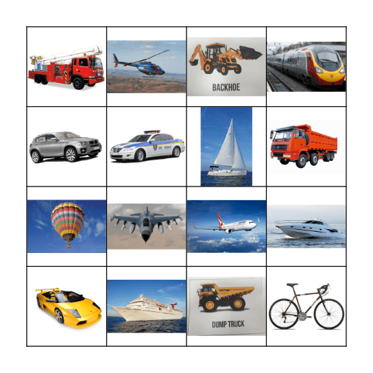 Transport Bingo Card