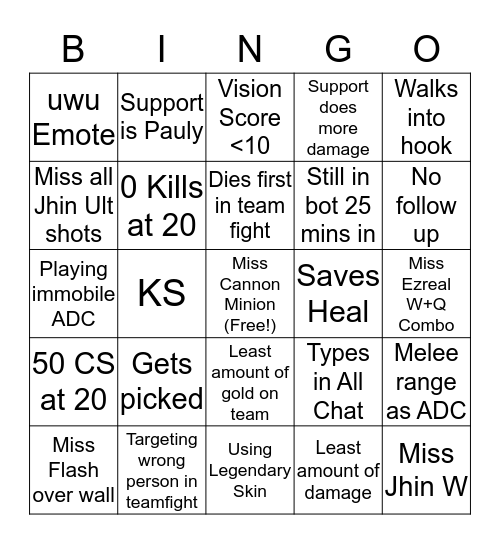 So you're in a League match with Zach Bingo Card