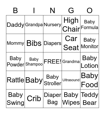 Baby Shower Bingo Card