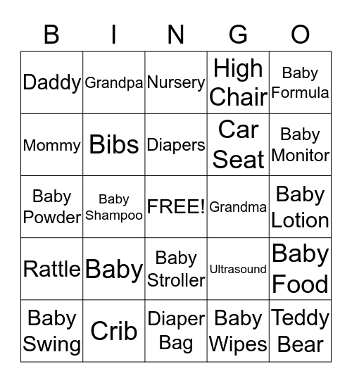 Baby Shower Bingo Card