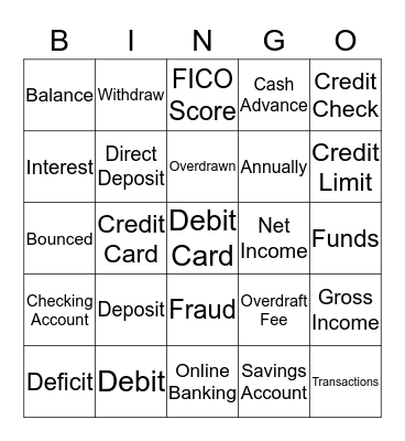 VOCABULARY: PERSONAL FINANCE Bingo Card